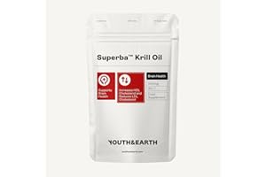 Huile de krill rouge Youth & Earth Superba™ 500 mg – Compléments d'astaxanthine et d'EPA DHA oméga 3 pour la santé cérébrale, le soutien cardiaque et la gestion du cholestérol | 60 gélules