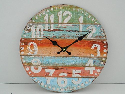 SHABBY CHIC DISTRESSED LOOK STRIPED WALL CLOCK 34 CM