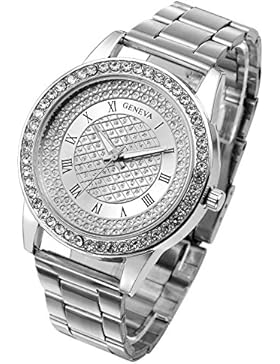 JSDDE Uhren,Luxus Damen Armbanduhr mit Strass Römische Ziffern Glitzer Dial Damenuhr Quarzuhr Kleid Uhr,Silber