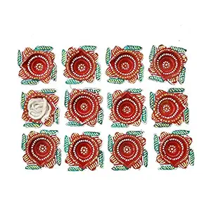 Swastik Shape Handmade Earthen Clay Terracotta Diwali/Navratri/Durga Pooja Diya for Pooja(Set of 12 Pcs)