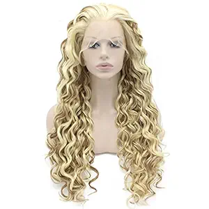 Two Tone Blonde Mix Curly Lace Front Synthetic Wig Natural Stylish Fiber Blond Curly Wig At Mxangel