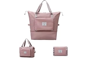 BOMKRA Large Capacity Folding Travel Bag, Portable Foldable Lightweight Waterproof Oxford Fabric Dry and Wet Separation Gym Shoulder Duffel Bag (Pink)