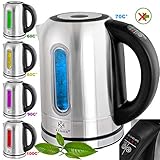 - 2200 Watt Wasserkocher mit 1,7l Fassungsvermögen | Ohne Signalton | Temperatureinstellung: 60, 70, 80, 90 und 100 Grad