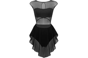 ranrann Robe Danse Contemporaine Femme Justaucorps Gymnastique Robe Danse Lyrique Tenue Patinage Artistique XS-XL