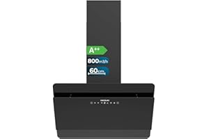 Cecotec Campana Extractora Decorativa 60cm - Bolero Flux DT 608000 Glass Black A++. Motor 210W, Bajo Consumo, Succión 800m3/h, Control Táctil, 3 Niveles + Booster, Hand Movement Control, Vidrio Negro