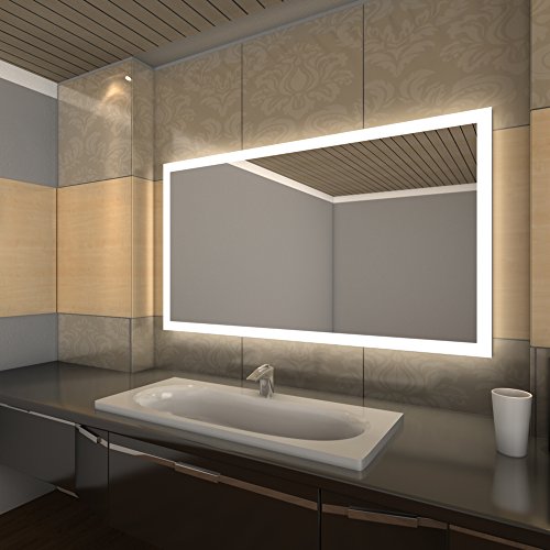 HOPE Badspiegel mit LED-Beleuchtung, rahmenloser Wandspiegel, rückseitig beleuchtet mit satinierten LED-Lichtbändern (Breite 120cm x Höhe 70cm) - 6
