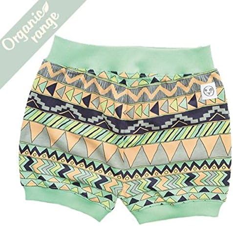 Indikidual Girls Organic Cotton Green and Corral coloured Puff Summer Shorts. Size 2-3 Years