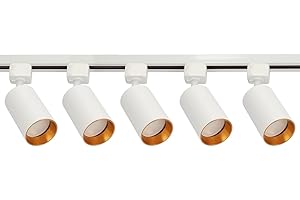 EDO - Système SEVA - Complet Kit d’Éclairage sur Rail Blanc - Rail d’Éclairage Monophasé 1.9 m + 5x Projecteur NALGA Tc GU10 White-Gold + Alimentation 220–240V + Embout de Finition, IP20