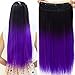 Neverland 25"Synthetic Straight Hair Extensions 3/4 Full Head Clip in Human Made Four Color Black To Purple