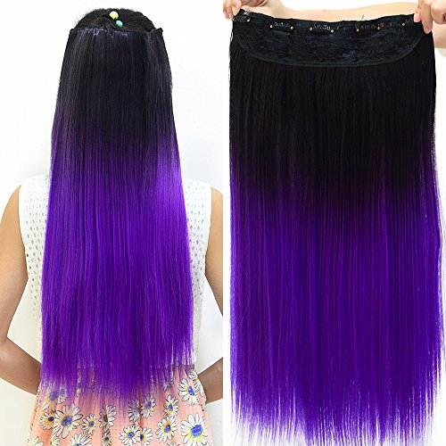 Neverland 25"Synthetic Straight Hair Extensions 3/4 Full Head Clip in Human Made Four Color Black To Purple