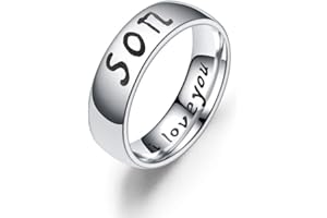 LAFATINA Mom Dad Daughter Son Family Ring Stainless Steel I Love You Mothers Fathers Anniversary Christmas Valentine Bands from Son Daughter for Womens Men