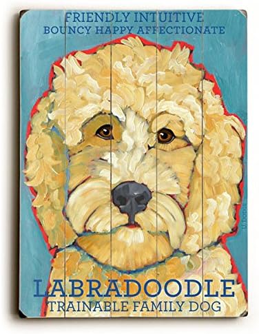 Labradoodle by Artist Ursula Dodge 18"x24" Planked Wood Sign Wall Decor Art