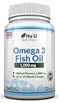 Omega 3 Fischöl 1000 mg von Nu U, 365 Kapseln (Versorgung für 12 Monate) - 100% GELD-ZURÜCK-GARANTIE - Maximale Stärke und Aufnahmefähigkeit - Hergestellt in Großbritannien