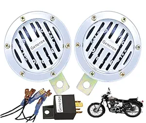 Generox Leher Sonic Horn with Relay and Fitting Wire for Royal Enfield Bullet 350 - Set of 2.