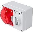 Gewiss GW66019 Horizontal Interlocked Socket Outlet, IP44, 6 Reference, 3P+E Pole, 380V-415V, 32 A, 50 Hz/60 Hz, Red