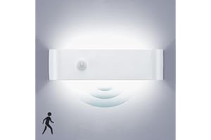 Lightess Lampa ścienna LED do wnętrz z czujnikiem ruchu, biała, oświetlenie ścienne, zimna biel, oświetlenie schodów, 16 W, IP44, do salonu, sypialni, korytarza, wykonana z aluminium
