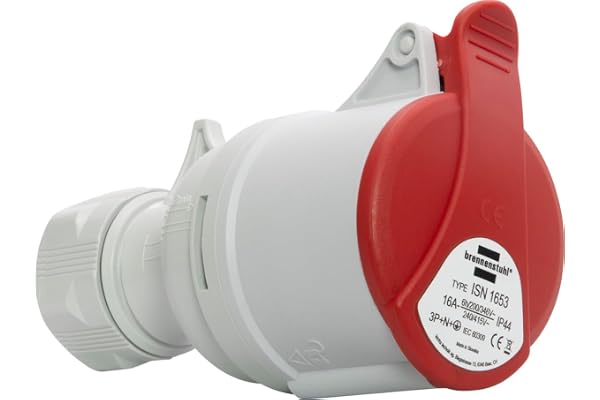 Brennenstuhl CEE 5-polig eluttag för utomhusbruk, industriellt uttag CEE 400V/16A med lock, skruvbar anslutning, användning i byggarbetsplatser, camping, kommersiella applikationer, IP44, 16A