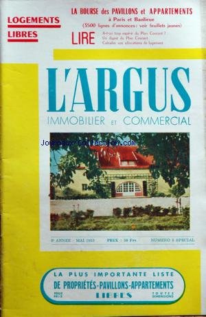 ARGUS IMMOBILIER ET COMMERCIAL (L') [No 9] du 01/05/1953 - liste des appartements et proprietes a vendre libres a paris et sa banlieue francais