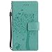 Produktbild Leder Hülle für Huawei P8,Brieftasche Hülle für Huawei P8,P8 Hülle Flip Case Wallet,Fanryn Retro Elegant Butterfly Schmetterling Baum Katze Muster Prägung PU Leder Ledercase Schutzhülle Handy Lanyard Strap Flip Tasche Wallet Case Cover Schutzhülle Etui Tasche Handytasche Hülle Standfunktion mit Kartenfächer Silikon Rückseite Cover für Huawei P8 (5,2 Zoll) - Grün