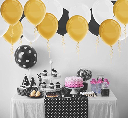 150 Pack Gold Schwarz Weiß Latex Party Ballons 12 Zoll mit Curling Ribbon für Geburtstag Hochzeit Dekorationen von Paxcoo - 4
