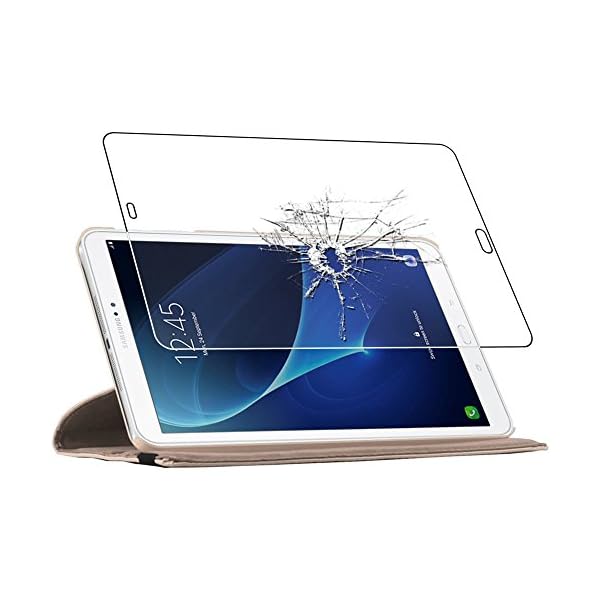 ebestStar - Compatible Funda Samsung Galaxy Tab A6 A 10.1 (2018, 2016) T580 T585 Carcasa Cuero PU, Giratoria 360 Grados, Función Soporte, Dorado + Cristal Templado [Aparato: 254.2x155.3x8.2mm 10.1"]
