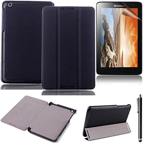 Lenovo A8-50 Hülle, PU Ledertasche Flip Case Smart Cover und Back Hülle für Lenovo A8-50 / A5500 (8'' Zoll) Tasche Leder Etui Schutzhülle mit Standfunktion + Displayschutzfolien und Stylus,Schwarz