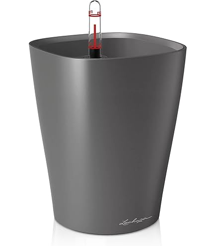 Lechuza - Vaso per piante RONDO Premium 32 grigio basalto opaco | colonna con sistema di irrigazione, indicatore del livello dell'acqua e inserto per piante | superficie opaca | 32,5 x
