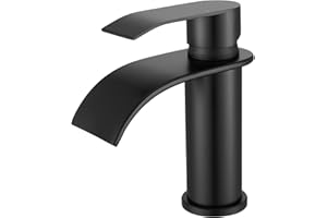 CECIPA Wasserhahn Bad Schwarz, Wasserfall Waschtischarmatur mit Auslauf Höhe 86 MM, Edelstahl Einhandmischer Armatur Badezimmer