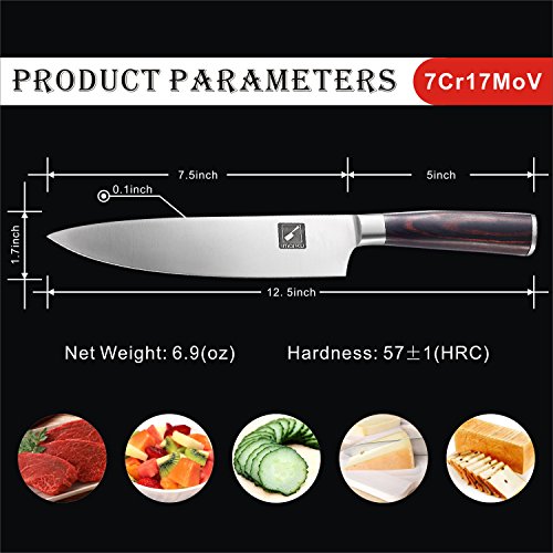 Küchenmesser, Imarku Professionelle 20cm Kochmesser, Gemüsemesser, Chefmesser, Allzweckmesser, Kartoffelschälmesser aus hochwertigem Carbon Edelstahl mit Präzisions-Schneidekante und mit ergonomischem Griff - 2