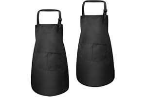 FANGEHONG 2 Pack Kids Apron with Pockets, Adjustable Boys Girls Chef Aprons, Childrens Kitchen Cooking Artist Aprons, Toddler Garden Bib Aprons for Crafting Painting Baking BBQ (M for 7-13 Age) (Black)