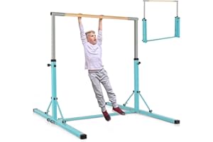 COSTWAY Foldable Gymnastics Bar, 90-150cm Height Adjustable Training Bar with Easy Moving Wheels and Non-slip Feet, Home Gym Equipment for Kids Juniors, 100kg Weight Capacity