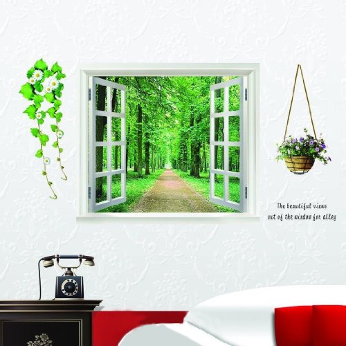 SODIAL (R) Riesige Fenster 3D-Blick ins Gruene Blumen Pflanzen Wandsticker Kunst-Wandtattoo Tapete - 2