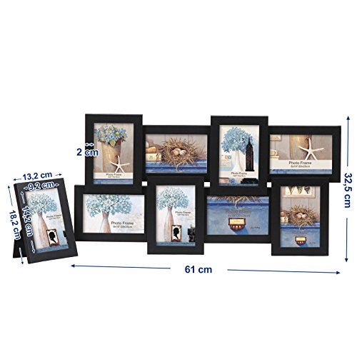 Songmics Bilderrahmen Collage für 8 Fotos je 10 x 15 cm (4 x 6″) + 1 x einzelner Fotorahmen aus MDF-Platten schwarz RPF108H - 7