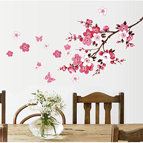 Qianxing abnehmbares wiederverwandbares schöne entspannte Landschaft Wandbild Wallsticker Blumen und Baum Serie Wandtattoo Aufkleber für Sofa und Fernsehen im Wohnzimmer Deko Wandpapier(Pfirsichblüte)(120*50) - 5