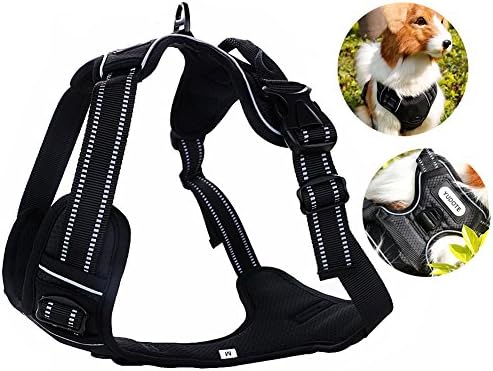 Yudote Soft Mesh Padded No Pull Front Range Dog Harness Reflective Pet Vest with Control Handle and Chest,Back 2 Clips for Small,Medium,Large Dogs Easy Walk &amp; Running Black