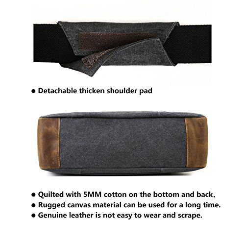 ECOSUSI Vintage Canvas Leder Aktentasche Umh  ngetasche Passt f  r Max 15 6  Laptop - Steckschnalle