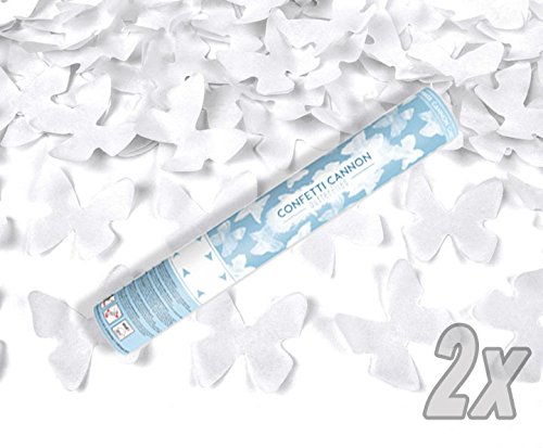 Konfetti Shooter 2 Stück Party Popper Schmetterlinge weiß Konfetti Kanone 40 cm ! Hochzeit Partypopper von Haus der Herzen ® - 2