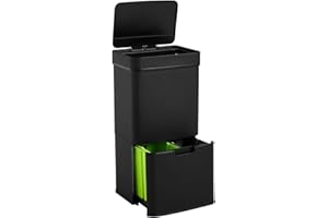 WELL HOME MOBILIARIO & DECORACIÓN Well Home Poubelle de recyclage 62 L (37 L + 25 L) Poubelle à 2 compartiments, ouverture automatique avec capteur, en acier inoxydable, noir