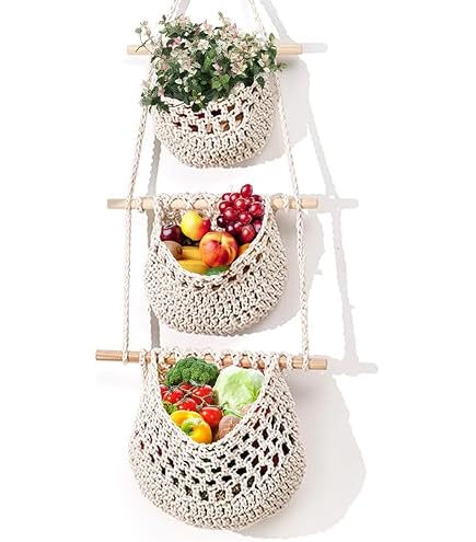 Cesto Per Frutta E Verdura Appeso A 3 Livelli, Cesto Per Frutta Appeso