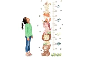 KEQAR Tabella di altezza per bambini, metro adesivo bambini da parete, adesivi parete bambini, Animali della foresta, decorazione della stanza dei bambini, misure 50-150 cm (150 cm)
