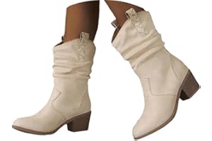 tinbarry Stivaletti da Donna Stivaletti in Pelle Scamosciata con Zip Pieghe Stivali Invernali Stivaletti Bassi Stivaletti Retrò Eleganti con Zip Stivaletti Tinta Unita Scarpe