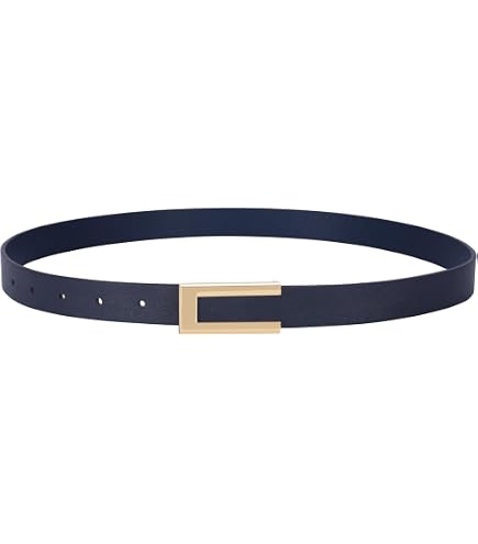 LEACOOLKEY Cintura in pelle da donna skinny per abiti jeans regolabile in vita sottile cintura con fibbia interlocking in lega, E-nero(fibbia argentata), (120cm)Passform Taille 97cm-112cm
