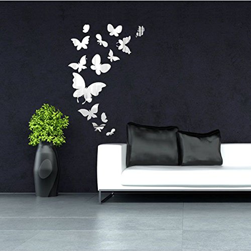 Yongse 14pcs Schmetterlings Spiegel Wand Aufkleber Spiegel Art Abziehbild Innendekoration