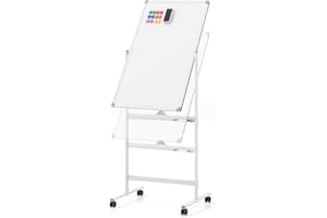 ‎COSTWAY COSTWAY Double Sided Mobile Whiteboard, 60 x 90 cm, Height Adjustable Magnetic Whiteboard with Wheels, Stand and Pen Tray, Includes Accessories for School, Office, Home (White)