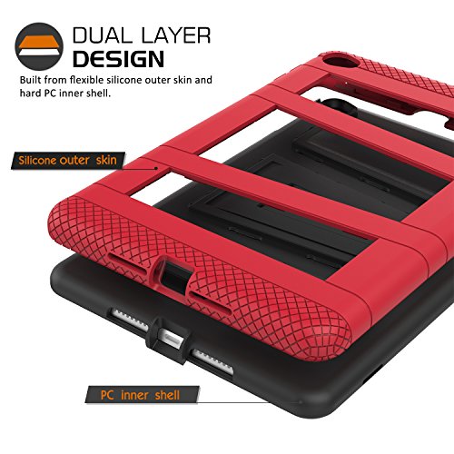 MoKo Hülle für iPad Mini 4 – Silikon + Schwarz Hart Polycarbonat Protector mit faltbarem Kickstand Schutzhülle Case mit Standfunktion für Apple iPad Mini 4 7.9 Zoll IOS 2015 Genaration Tablet, Rot - 6