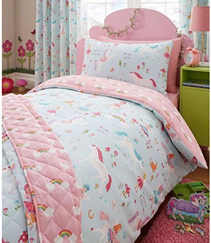 Harwood Textiles Magical Unicorn Junior Duvet and Pillowcase Set + Toddler Bed Mattress Waterproof Cover 140 x 70cm