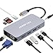 Produktbild USB Hub USB C Adapter, HDMI and VGA dual display, USB C to HDMI 4 K 1080P VGA 3.5 mm Audio Output RJ45 Gigabit Ethernet Adapter with 3 Port USB 3.0 Hub SD/TF Card Reader with Chromium Book Type C PD Port for MacBook Pro, HP Spectre X360 Surface Pro (Space Grey)