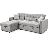 IBERA HOME Sof&aacute; Cama Chaise Longue 3 Plazas Kris con Arc&oacute;n y Almacenamiento, Cheslong Reversible, Sistema de Arrastre, Tapiza