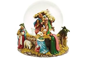 LUTÈCE CRÉATIONS Pallone da neve musicale/carillon di Natale con globo in vetro, natività, re magi e meccanismo musicale a molla di 18 note (rif. 60047) - Dolce notte (Silent Night)