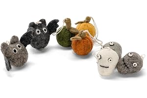 ÉN GRY & SIF Gry & SIF Juego de decoración de Halloween hecho a mano de fieltro, decoración otoñal, decoración de Halloween para colgar con calaveras, murciélagos y calabazas decorativas, juego de 8